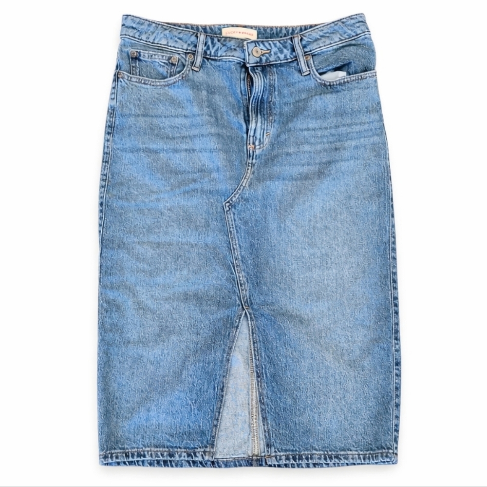 Lucky Brand Light Wash Denim Midi Skirt Women’s Size 10 Slit‎